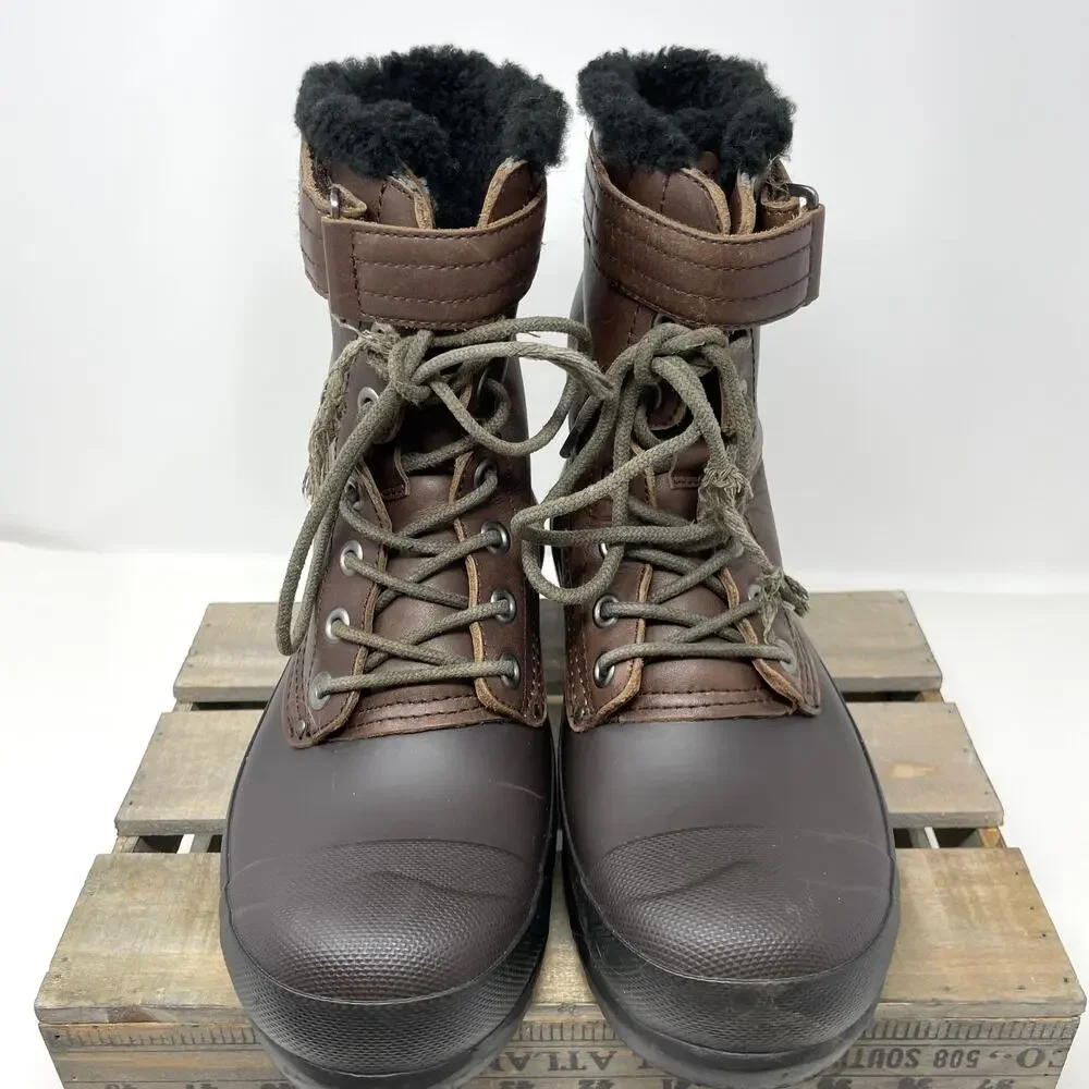 Hunter Lace Up Shearling Lined Duck Boots In Brown Size 9 - Picture 4 of 9